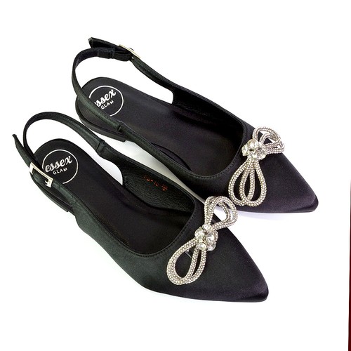 Damenschuhe flache Diamantschleife Slingback spitz zulaufend Braut Satin Größe - Bild 25 von 52