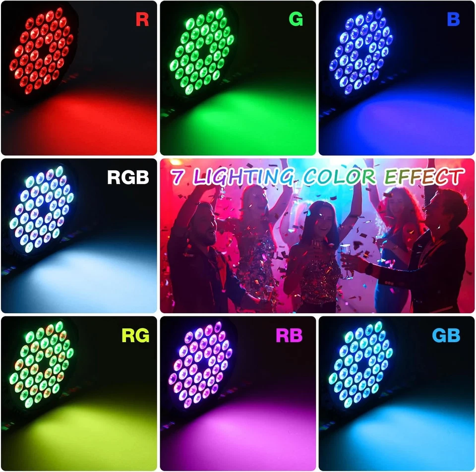 36 LED Party Lights RGB Disco Light Sound Activated Home DJ Lamp Remote Strobe - Image 2 of 4