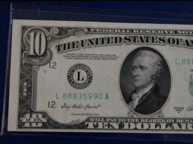 1950 A $10 San Francisco District Federal Reserve Note Uncirculated Fancy S/N - Image 3 of 4