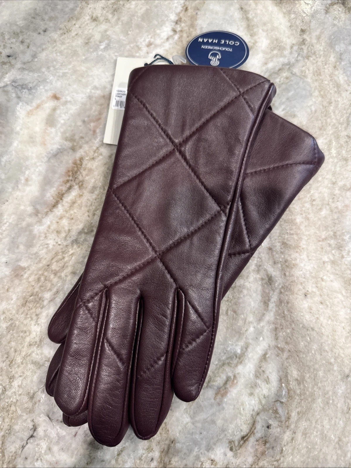 Cole Haan Women's Quilted Leather Gloves Pinot Size L Solid 100523