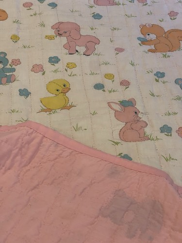VTG 2 Handmade Baby Quilt Spring Mills Baby Animal Print Hand Quilted 44” x 53 - Picture 5 of 13