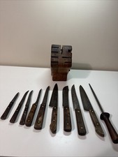 Old Hickory Carbon Steel Butcher Knives and Paring Knife Set Vintage With Block