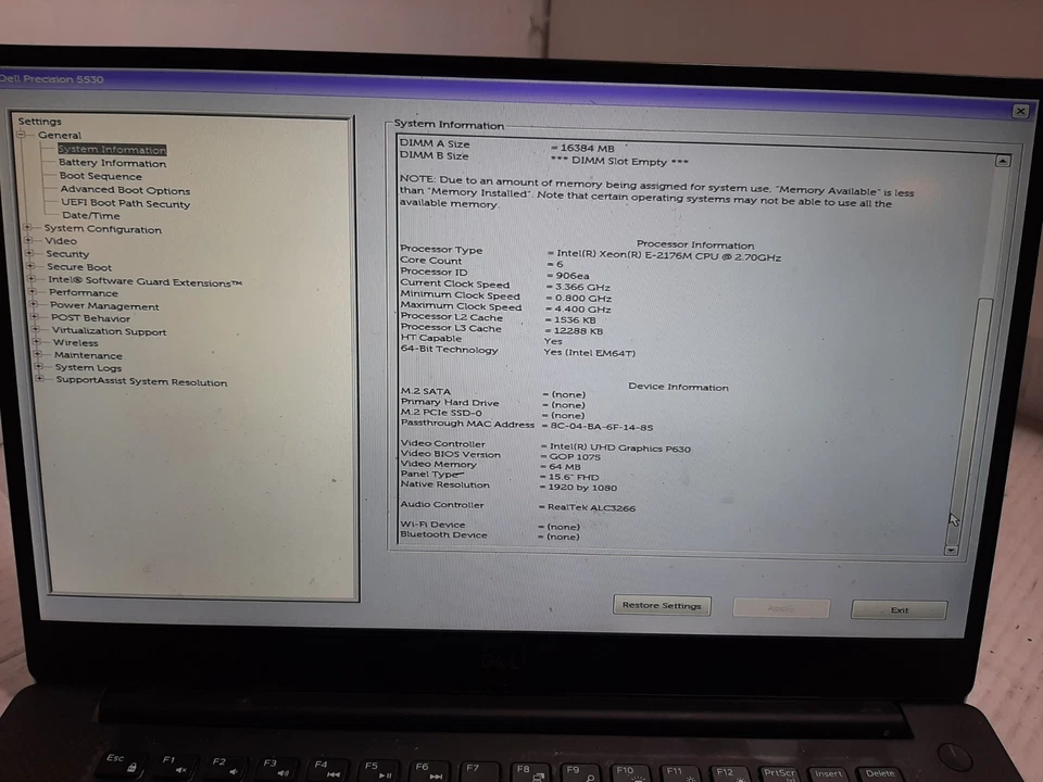 Dell Precision 5530 15.6" E-2176M 16GB RAM SIN SSD/OS/BATERÍA P1000 *LEER* #97 Foto 3 de 4