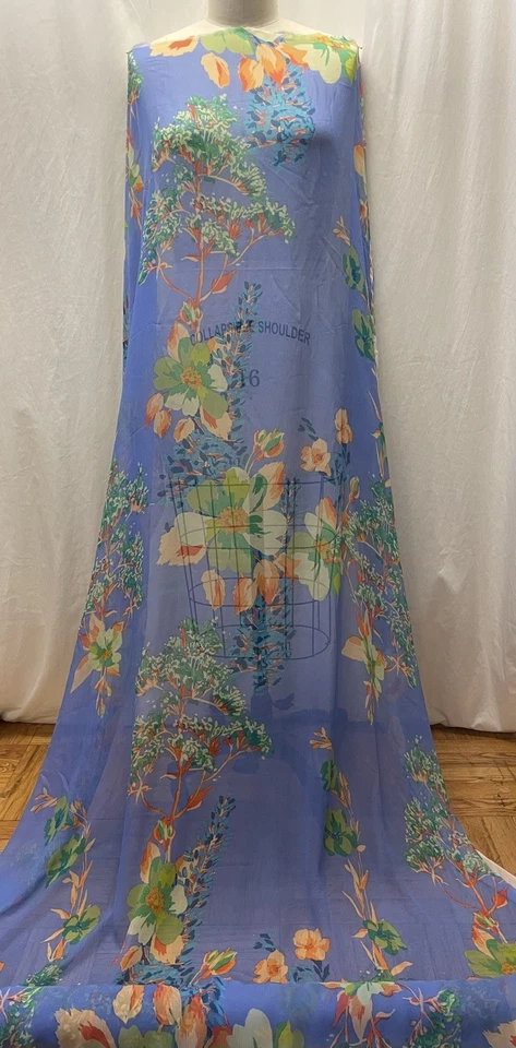 Tela floral 100 % seda de lujo de gasa Georgette periwinkle por yarda 54" de ancho Foto 3 de 4