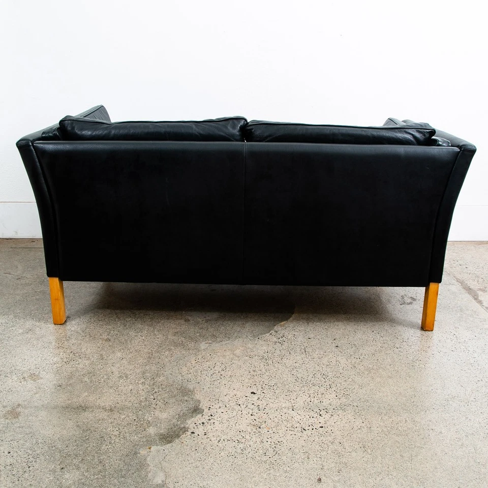 Mid Century Danish Modern Sofa Couch 2 Seat Borge Mogensen Leather Black Settee - Image 4 of 4