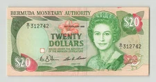 BERMUDA $20 Dollars 1989, P-37a, Original AU a/UNC, B/1 312742, QEII Type. R2