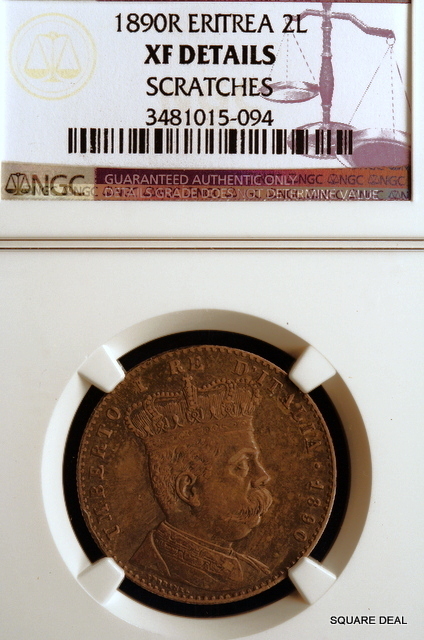 1890-R NGC XF Details Eritrea 2 Lira #E0851