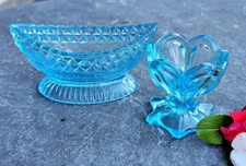 Aqua Blue Art Glass Combo Pack  Wildflower Canoe  Master & Tulip Salt Dip