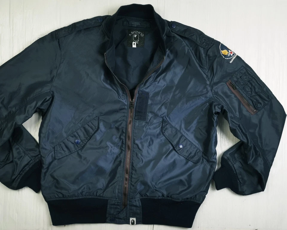 HOT VTG Men's A BATHING APE @ MA1 BOMBER SHALL NEVER KILL NAVY Jacket L (*Fit M) - Image 2 of 4