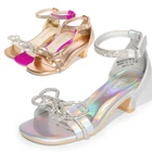 Girls Wedding Party Dress Sandals Ankle Strap Square Open Toe Low Heel Sandals