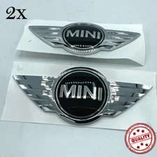 2Pcs Mini Badge Logo Front Bonnet Rear Boot Chrome Metal Sticker Hood Cooper