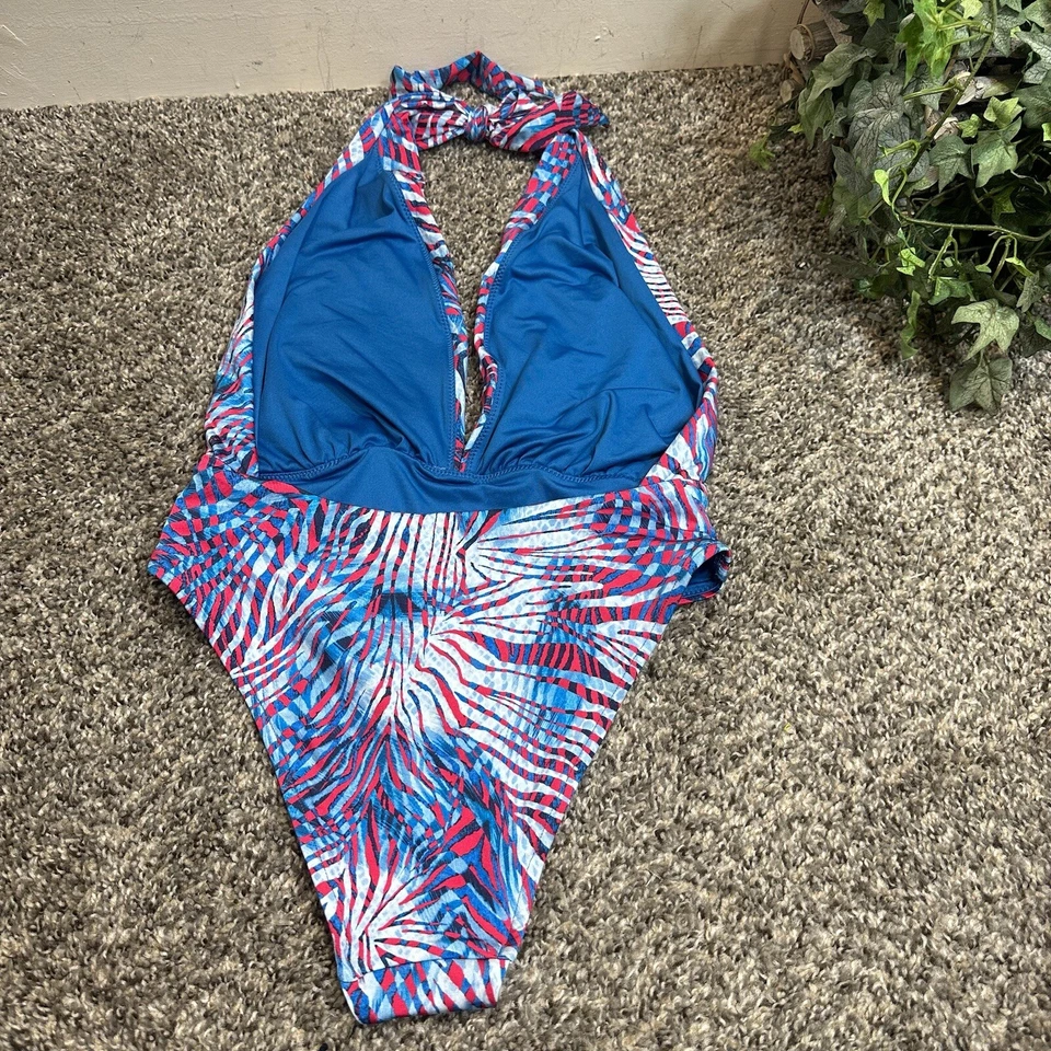 Victorias Secret One Piece Halter Neck Swimsuit Palms Floral Sz S Blue Gray New - Image 3 of 4
