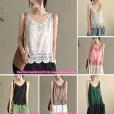 Lady Lace Tank Camis Shirts Vintage V Neck Tunic Basic Spaghetti Strap Vest