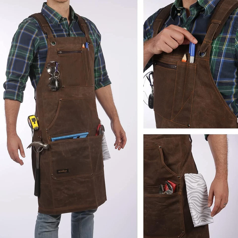 16Oz Waxed Canvas Work Apron with Tape Holder - Fully Adjustable, Tough Protecti - Image 4 of 4