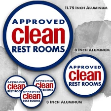 Approved Clean Rest Rooms Gasoline & Oil Reproduction Aluminum Circle Sign