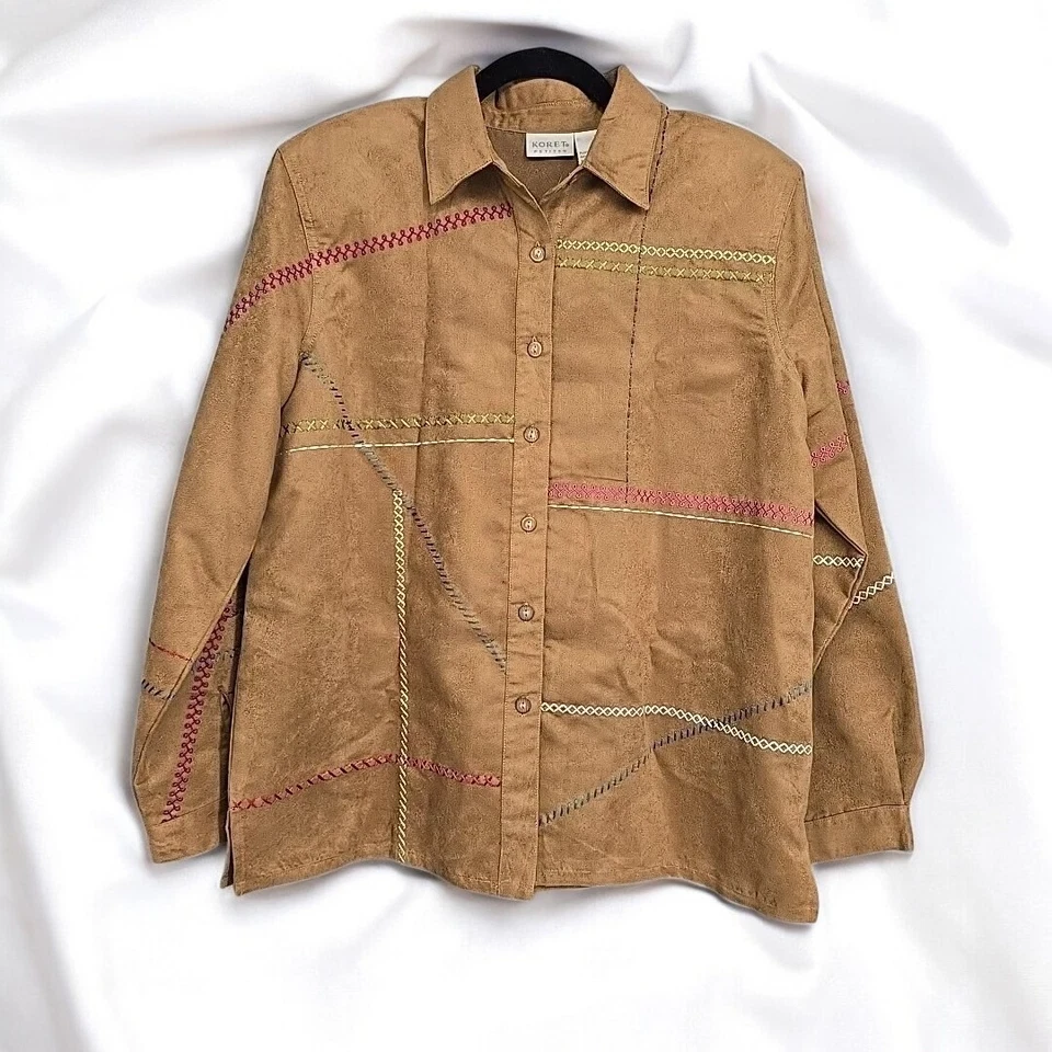 De Colección Koret Petites Falda Traje Mujer PL Marrón Imitación Gamuza Abotonada Adornada Foto 3 de 4