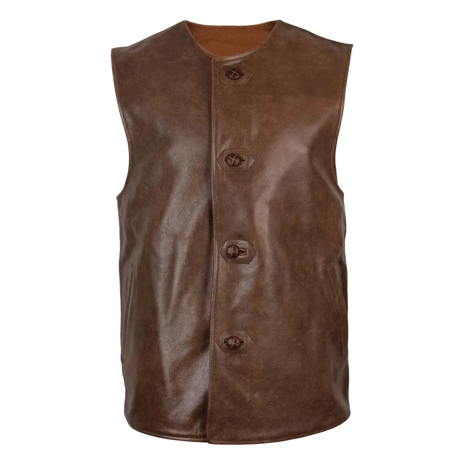 Men's Genuine Leather WW1 British Army Repro Jerkin Vintage Military Waistcoat