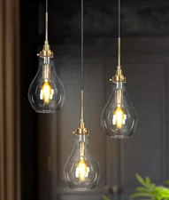 Transitional Kitchen Island Cluster Pendant Light 3-Light Plating Brass Fixture