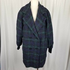 Spencer Douglas Wool 1980s Plaid Peacoat Coat Womens 12 Vintage Knit Cuffs Usa