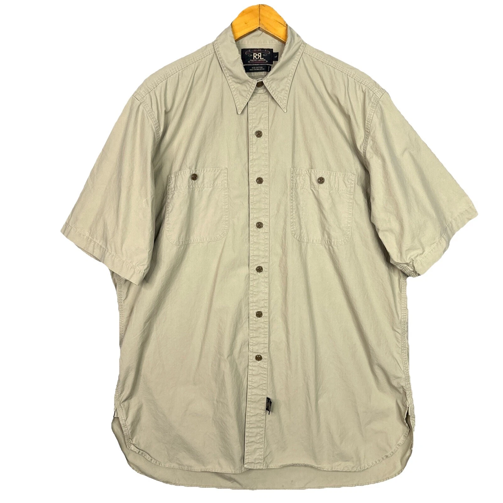 RRL Short Sleeve Solid Casual Button-Down Shirts for Men