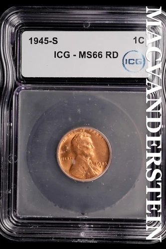 1945-S Lincoln Wheat Cent-ICG MS 66 RD Choice Gem BU No Reserve #SLL721