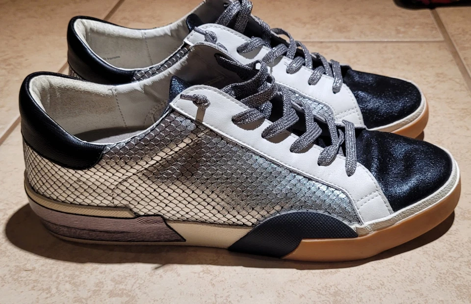 Dolce Vita Zina Tenis de Cuero Estampado de Serpiente Mercurio Zapatos Negro Plata Talla 10 Foto 4 de 4