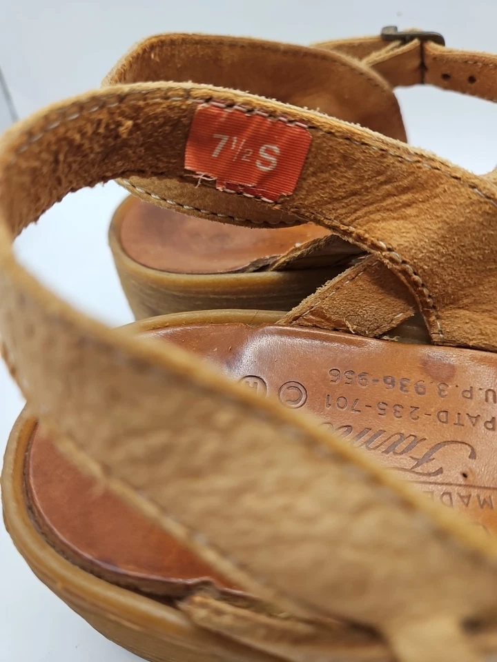 Sandalias de Colección Años 70 GET THERE FAMOLARE Correa en T Suela de Goma Ondulada 7.5S Cuero Italia #403 Foto 4 de 4