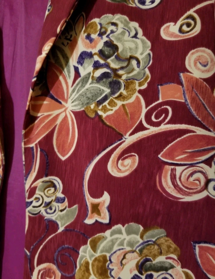 Chaqueta De Colección Jo Hannah York Talla 16 Estampado Floral Frente Abierto Granate Rojo Foto 2 de 4