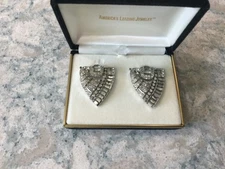 Vtg Signed Crown Trifari Sterling Rhinestone Dress/ Scarf/ Hat/ Etc Clips 1940's