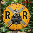 Tin Metal Signs Home Décor 8x8 Vintage Rusty Train Themed Wall Art 2D Circular