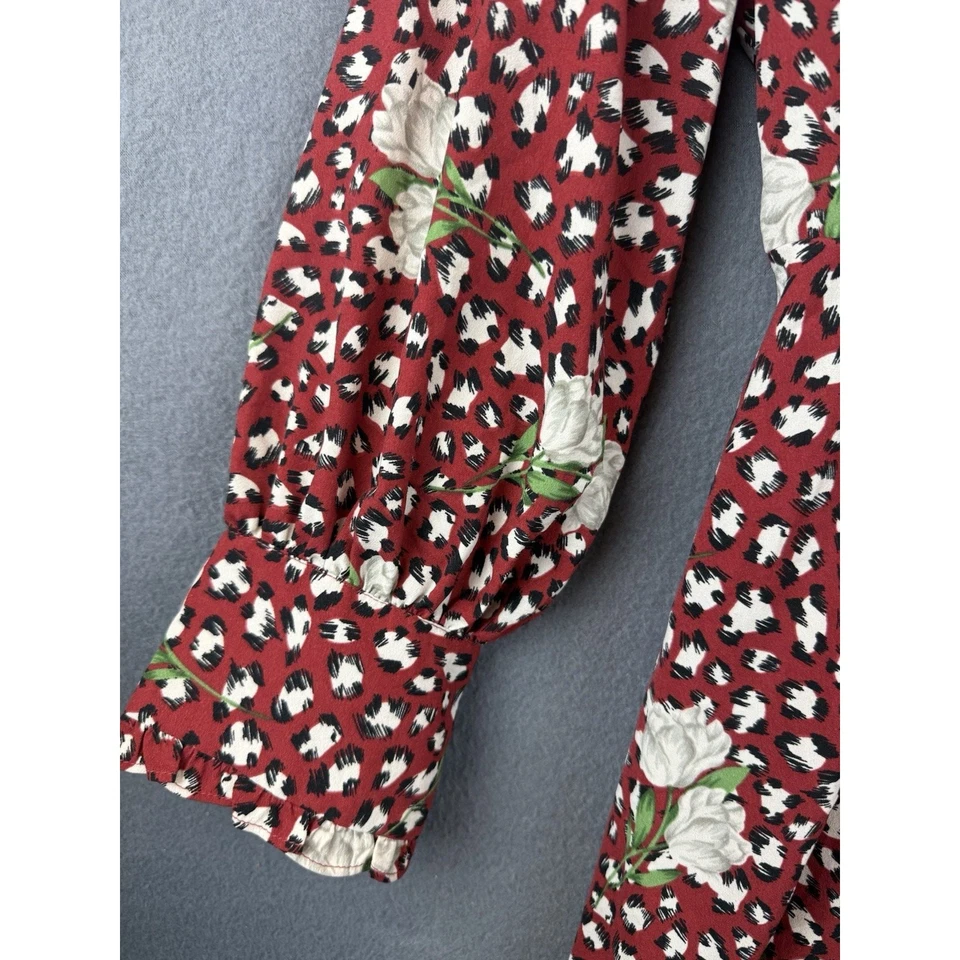 Vestido Floral Eloquii Beige Óxido Negro Estampado Leopardo Manga Larga Abullonada Talla 20 Foto 2 de 4