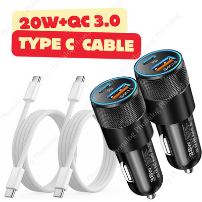 60W USB C USB C Cable 38W Fast Charger Car Adapter For iPhone 15 16 17 Samsung