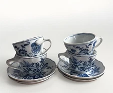 (4) Blue Danube Blue Onion Porcelain Tea Cup & Saucer Coffee Cup
