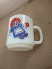 Vintage Raggedy Ann & Andy Glasbake Coffee Mug - Excellent Milk Glass