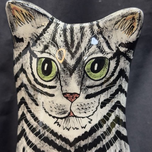 Cats By Nina 8” Ceramic Tabby Cat Vase Tiger striped with Green Eyes 2001