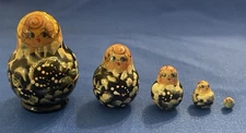 Russian Matryoshka Nesting Doll - 5 pcs - 1-3/4”To 1/4” Miniature ~ Black & Gold