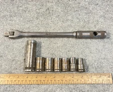 Vintage New Britain Socket & Breaker Bar Set 8 Pc 1/2" Drive 12 Point SAE USA