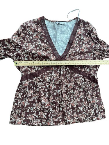 SO Babydoll Top XL Brown Floral Balloon Sleeve Juniors Y2K Lace Boho Peasant - Picture 5 of 6