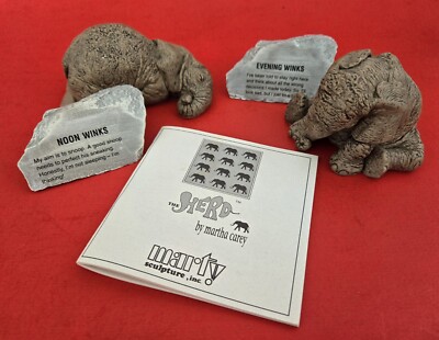 The HERD Elephants WINKS NOON #3202 EVENING #3204 Martha Carey Story Stones 1992