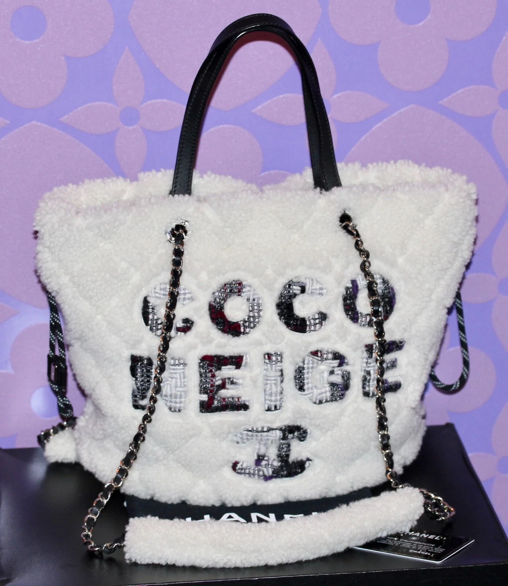 CHANEL COCO NEIGE Quilted Shearling Small Tote Tweed Logo 2-Way