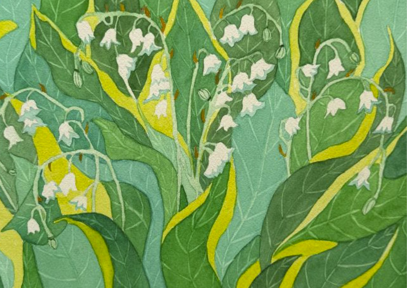 PAINTING WATERCOLOR 11X14 & DOUBLE MAT 16X20 FLOWER LILY OF THE VALLEY ORIGINAL