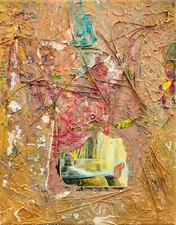 Abstract Acrylic Painting On Canvas With Earth Elements And Collage