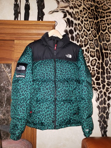 Supreme North Face Leopard Nuptse Jacket Sz XL TNF Puffer Green - Afbeelding 1 van 9