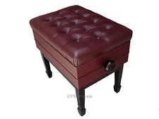 GENUINE LEATHER Mahogany High Polish Adjustable Piano Bench/Stool/Chair