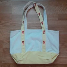 Adorable Canvas Beach Bag With Lobsters On Sholder Straps White Pastel Yellow