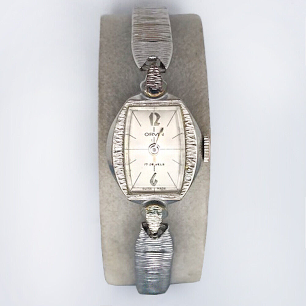 Elegant Vintage Orvin Women's 17 Jewels Etched Silver Winding Watch 