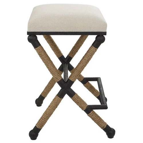 Uttermost Firth 28" Coastal Iron and Fabric Counter Stool in Beige and Natural - Picture 6 of 12