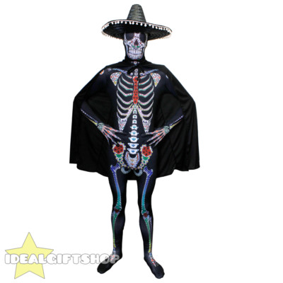 TAG DER TOTEN SENOR SKELETT HAUT ANZUG SCHWARZ ACCESSOIRES HALLOWEEN KOSTÜM