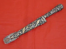 MUSEUM GRADE ANTIQUE GAUCHO KNIFE SILVER 18KT GOLD SNAKE Hand Chased ARGENTINA 