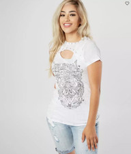 Women's Affliction Corroded Lace SS Tee w/Stones White T-Shirt Top XS-XL